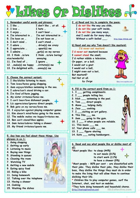 Likes And Dislikes Worksheets, Possessive Pronoun, English Teaching Materials, English Exercises, Teaching English Grammar, English Grammar Worksheets, Likes And Dislikes, English Vocab, Words And Phrases