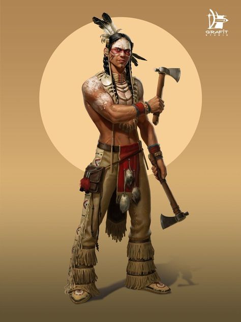 ArtStation - Wild Frontier Game Characters , Grafit Studio Native Warrior, Warrior Drawing, Indian Artwork, Native American Paintings, Native American Warrior, Native American Pictures, Native American Artwork, West Art, Tower Defense