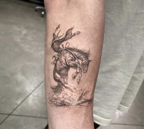 Skeleton Bronc Rider Tattoo, Punchy Spine Tattoo, Broke Tattoos, Bronco Tattoo, Western Tattoo Sleeve, Western Tats, Brother And Sister Tattoo Ideas, Cowboy Tattoo, Bull Skull Tattoos