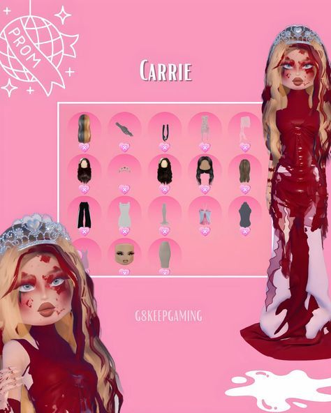 Cute Halloween Dti Outfits, Carrie Outfits Halloween, Carrie Dress To Impress, Di Halloween Update, Dress To Impress Halloween Theme, Outfit Ideas Gacha, Halloween Dti, Carrie Halloween, Halloween Color Palette