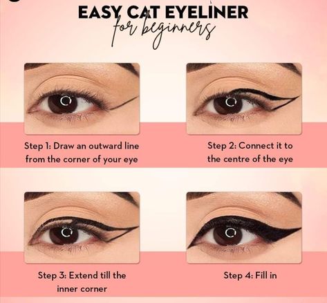 Easy Cat Eyeliner, Cat Eyeliner Tutorial, Makeup Routine Guide, Basic Eye Makeup, Cat Eyeliner Makeup, Cat Eye Makeup Tutorial, Makeup Tips For Brown Eyes, Eye Makeup Images, Makeup Order