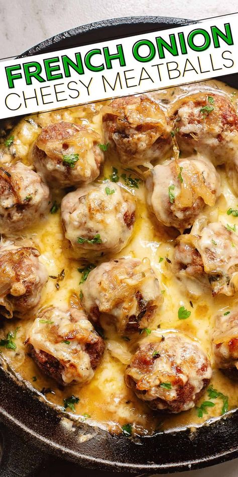 Sunchips French Onion Meatballs, French Onion Meatballs Recipe, French Onion Meatballs, Onion Meatballs, Garlic White Wine Sauce, Frozen Meatball Recipes, Cheesy Meatballs, Tender Meatballs, Meatball Dinner