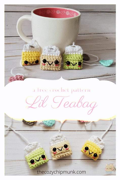 Crochet Gifts For Girls, Crochet Playset, Tea Crochet, Crochet Coffee, Crochet Bookmark Pattern, Crochet Bookmark, Kawaii Crochet, Crochet Food, Crochet Amigurumi Free Patterns