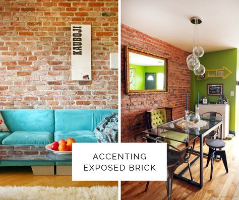 If you're the lofty, industrial-living type, the idea of an exposed brick home is likely your dream come true. But if you're not interested in an all-black or white color palette, how do those dreams mesh with your designs? We're glad you asked. #exposedbrick Industrial Living, Brick Home, Not Interested, Exposed Brick, Brick House, Complementary Colors, Dream Come True, White Color, Your Dream