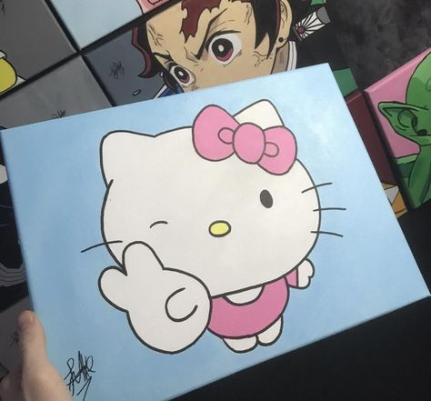 Sanrio Painting, Hello Kitty Painting, Kitty Painting, Kitty Art, Kitty Drawing, Easy Canvas, Simple Canvas Paintings, Hello Kitty Drawing, Easy Canvas Art