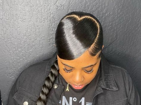 Slicked Back Braided Ponytail, Ponytail With Heart, Slick Back Hairstyles, Hairstyles Female, Slick Hair, Slicked Back Ponytail, Heart Braid, Weave Ponytail, Slick Back