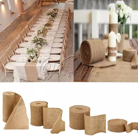 Tejido de yute y arpillera Natural, 10 metros, rollo de yute, arpillera, Rollo de cinta, camino de mesa, suministros de decoración para Navidad, fiesta de boda|Decoraciones DIY de fiestas| - AliExpress Hessian Table Runner, Burlap Rolls, Party Chair, Craft Table Diy, Hessian Fabric, Party Chairs, Ribbon Roll, Chair Bands, Burlap Table