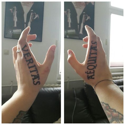 Boondock Saints - Veritas/Connor MacManus; Aéquitas/Murphy MacManus Boondocks Saints Tattoo, Boondock Saints Tattoo, Boondock Saints 3, Saints Tattoo, Boondocks Saints, Saint Tattoo, Murphy Macmanus, Boondock Saints, Cross Tattoo