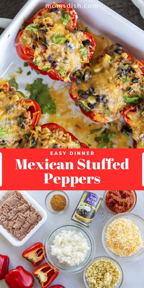 Mexican Stuffed Bell Peppers are a fiesta in your mouth! The vibrant colors of this dish will pull you in, but the flavors will make you stay. Mexican Stuffed Bell Peppers are great for hosting. They really stand out and are super simple to make. Effortless prep means you get more time to enjoy the party! #dinnerrecipes #stuffedpeppers #mexicanstuffedpeppers #dinnerideas #easydinnerrecipes #weeknightdinner Mexican Stuffed Bell Peppers, Stuffed Bell Peppers Recipe, Lasagna Stuffed Peppers, Mexican Stuffed Peppers, Cheesesteak Stuffed Peppers, Low Carb Lasagna, Avocado Spread, Bell Pepper Recipes, Peppers Recipes