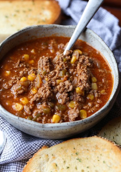 Sloppy Joe Stew is an easy, weeknight dinner recipe that your whole family will love! The classic flavors of a Sloppy Joe without the bun! A MUST MAKE! #cookiesandcups #sloppyjoe #stew #recipe #dinner #slowcooker Leftover Sloppy Joe, Easy Stew Recipes, Best French Onion Soup, Homemade Sloppy Joes, French Onion Soup Recipe, The Bun, Weeknight Dinner Recipes Easy, Easy Weeknight Dinner, Sloppy Joe