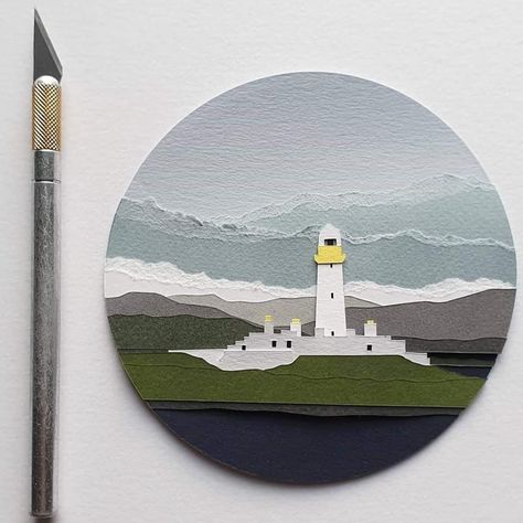 Anna on Instagram: “• Eilean Musdile Lighthouse • Theres definitely a storm brewing in this pic, absolutely loved creating the layers on it !!! This one is…” Lighthouse Papercut, Paper Lighthouse, Storm Brewing, Jesus Walking, Collage Landscape, Daler Rowney, Collage Illustration, Paper Artwork, Landscape Artwork