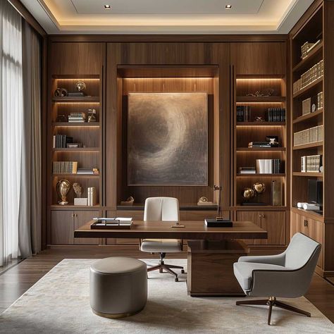 20+ Wall Wood Paneling Ideas to Create a Captivating Home Aesthetic • 333+ Images • [ArtFacade] Office With Wall Paneling, Cozy Office Ideas At Work, Wooden Office Design, Wood Office Design, Wood Panel Office, Home Study Room Ideas, Wall Wood Paneling Ideas, Office Art Ideas, Wall Wood Paneling