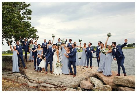 wedding party, large wedding party, nautical wedding colors, beachy wedding colors, blue and white wedding colors, blue bridesmaid dresses, light blue bridesmaid dresses, navy and light blue wedding colors, navy and light blue wedding color scheme, fun wedding party, fun wedding party photos, fun wedding party poses, outdoor wedding photos, outdoor wedding party photos, waterfront wedding photos, beachy wedding photos, beach wedding photos, Twilight Blue Wedding Party, Light Blue Wedding Colors, Brunette Bride, Wedding Color Schemes Blue, Light Blue Bridesmaid Dresses, Wedding Party Poses, Blue Beach Wedding, Lake House Wedding, Wedding Parties Pictures