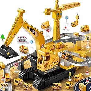 TEMI Construction Truck Toys for 3 4 5 6 7 Years Old - Engineering Digger Race Tracks, Kids Excavator Crane Boy Toys for 3-5 Year Old Toddlers,Gift Toys for Boys & Girls Aged 4-6 Small Vehicles, Toy Race Track, Excavator Toy, Construction For Kids, Race Tracks, Toys For Toddlers, Playset Outdoor, Play Vehicles, Boy Toys