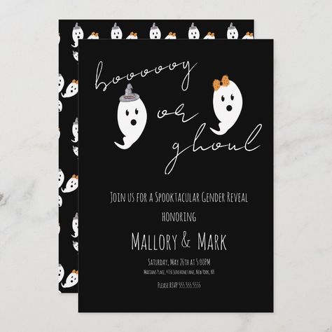 Ghost Ghoul Halloween Gender Reveal Party Black Invitation Halloween Gender Reveal, Modern Halloween, Black Invitation, Gender Reveal Invitations, Halloween Party Themes, Baby Shower Gender Reveal, Baby Party, Reveal Parties, Halloween Christmas