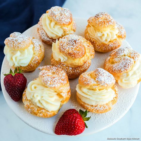 Creme Puffs, Homemade Cream Puffs, Southern Style Kitchen, Pastry Cream Filling, Fancy Desserts Recipes, Sweet Whipped Cream, Eclair Recipe, Cream Puff Recipe, Afternoon Tea Recipes