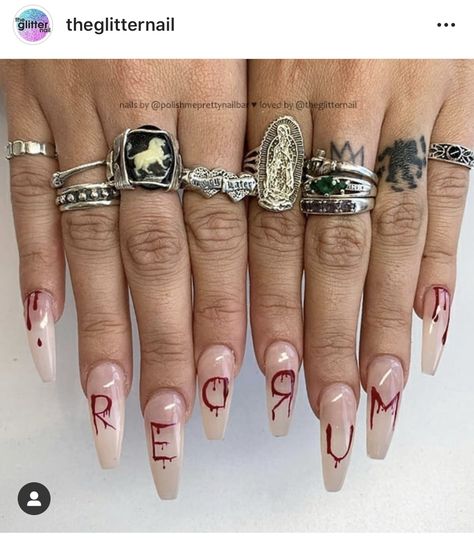 RED RUM Acrylic Nail Designs Halloween, Redrum Nails, Pirate Nails, Halloween Nails Simple, Nail Halloween, Halloween Nails Diy, Holloween Nails, Pedicure Designs Toenails, Witch Nails