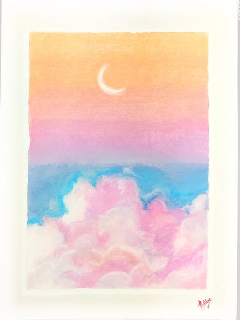 Pink Sky Drawing, Nagomi Art, Pink Crayon, Drawing Sky, Note Doodles, Pink Cloud, Pastel Sky, School Things, Sky Color