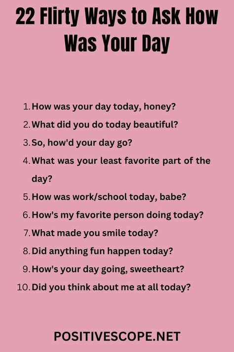 22 flirty ways to ask how was your day How About You, Flirty Texts To Send Him, Romantic Chats, How To Be Flirty, Flirty Conversation Starters, How To Confess, Clever Pick Up Lines, Couple Flirting, Text Conversation Starters