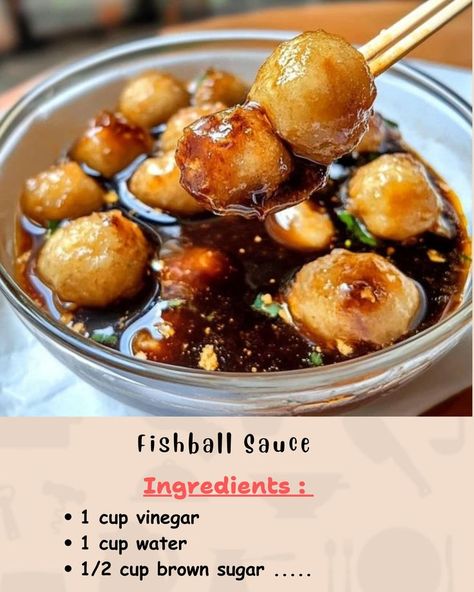 Ingredients: 1 cup vinegar 1 cup water 1/2 cup brown sugar... Fishball Sauce, Vinegar Sauce, Homemade Sauce, Street Food, 1 Cup, Homemade Recipes, Vinegar, Brown Sugar, The Magic