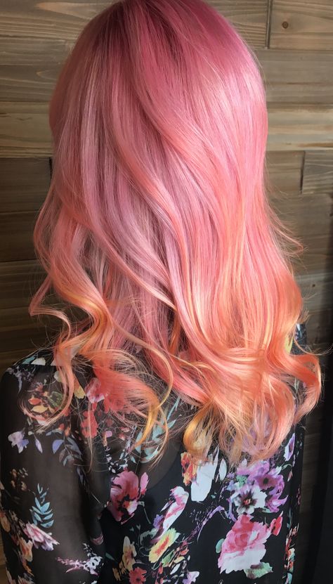 Hair Color Melt, Balayage Hair Lob, Sunset Hair, Pink Hair Color, Brunette Ombre, Color Melt, Blonde With Dark Roots, Blonde Roots, Pulp Riot