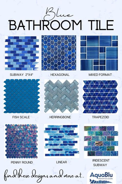 When it comes to selecting a tile for areas with water elements, we are instinctually drawn to the color blue. -- The color of the sky, the sea, the epitome of tranquility. Our blue glass tile is an excellent choice for creating a relaxing, calming environment while also adding some luster and brilliance to surfaces that would otherwise appear dull and flat. -- Browse our collection of beautiful blue tiles PERFECT for your bathroom Black Bathroom Aesthetic, Black Bathroom Rugs, Blue Bathroom Tiles, Black Bathroom Rug, Interior Design Black, Black Bathroom Ideas, Blue Glass Tile, Blue Bathroom Tile, Blue Mosaic Tile