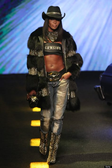 naomi campbell philip plein Beyoncé Concert, Cowgirl Era, Philip Plein, Cowgirl Couture, Rhinestone Cowboy, Urban Cowgirl, Black Cowboys, Black Cowgirl, Cowboy Aesthetic