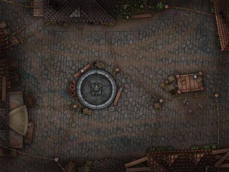 Darkwood Town Square [32x24]: battlemaps Street Battlemap, Square Fountain, Cartographers Guild, Village Square, Island Survival, Village Map, Dnd World Map, Urban Village, Tabletop Rpg Maps