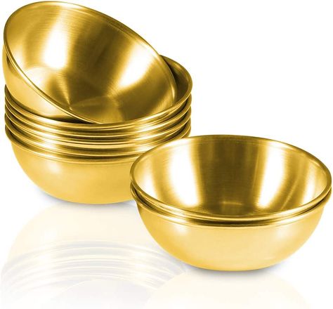 Amazon.com: Amytalk 8 Pack 3.5inch Stainless Steel Sauce Dishes Mini Individual Saucers Bowl Round Seasoning Dishes Sushi Dipping Bowl Appetizer Plates, Golden : Everything Else Gold Sauce, Mini Appetizers, Pinch Bowls, Mini Bowls, Dessert Dishes, Dip Bowl, Appetizer Plates, Cleaning Dishes, Kitchen Dishes