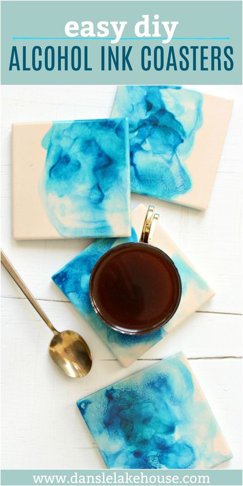 Marbled DIY Alcohol Ink Coasters | Dans le Lakehouse Diy Alcohol Ink, Alcohol Ink Coasters, Diy Alcohol, Diy Coasters Tile, Alcohol Ink Tiles, Bisque Pottery, Alcohol Ink Crafts, Ink Crafts, Diy Tile