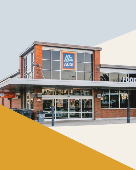 Aldi storefront with graphic shapes Fall Groceries, Aldi Finds, Aldi Recipes, Peanut Butter Jar, Salmon Potato, Waffle Cookies, Lunch Appetizers, Lasagna Pasta, Grilling Tips