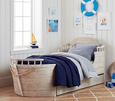 Voyager Bed and Trundle Boat Beds For Boys, Toddler Boat Bed, Bunk Beds Bedroom, Hunters Bedroom, Boat Beds, Boy Beds, Nautical Kids Bedroom, Treehouse Loft Bed