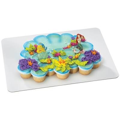 Publix mermaid pull apart cake - could switch out Ariel and flounder for generic mermaid/fish Flounder Cake, Mermaid Cupcake Cake, Little Mermaid Cupcakes, Little Mermaid Cake Topper, Ariel Cake, Pull Apart Cake, Little Mermaid Cakes, Cupcake Birthday Party, Mermaid Cupcakes