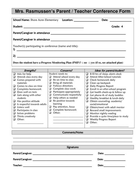 printable parent teacher conference form template mhrijgdo  parentteacher parent teacher conference checklist template examples Record Template, Parent Teacher Conference Forms, Parent Teacher Conference, Conference Forms, Parent Teacher Meeting, Parent Teacher Communication, Teacher Forms, Teacher Templates, Parent Teacher