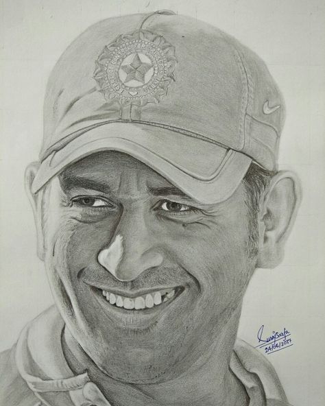 Portrait of Mahi ( MS Dhoni ) By me ( Suraj Barfa , ig : @seervi_suraj_art ) Ms Dhoni, Pencil Drawing, Sketch, Pencil