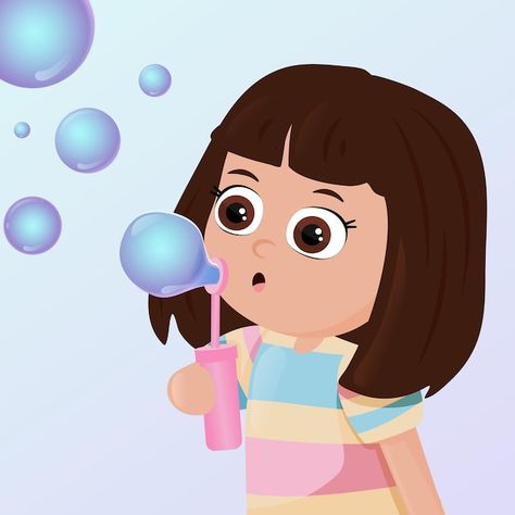 Cartoon Blowing Bubbles, Blowing Bubbles Drawing, Bubbles Cartoon, Vector Animation, Eyes Wide Open, Kids Illustration, Animation Cartoon, Cartoon Svg, About A Girl