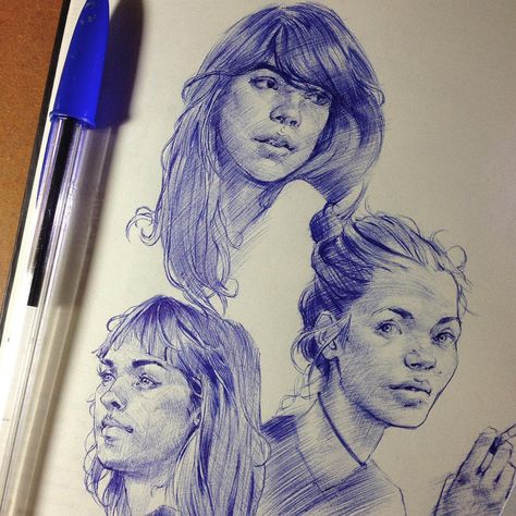 some girlsszzz ✒️😴 #sketch #sketchbook #pen #people #ballpoint #ballpointpen #bic #study #head #lines #instaart #instaartist #drawing… Pen Portrait, Ballpoint Pen Art, Draw Faces, Ballpoint Pen Drawing, Figure Sketching, Portrait Sketches, Ink Illustrations, Portrait Illustration, Pen Art