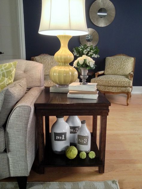 end table vignette, love the whole thing Decorate An End Table, Living Room End Table Decor, Decorating End Tables, Side Table Decor Living Room, Table Living Room Decor, End Table Decor, Room Arrangement Ideas, Side Table Living Room, Living Room Decor Rustic