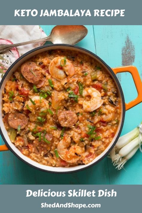 Love Jambalaya but not the carbs? This keto Jambalaya recipe tastes just as good but is ideal for a low carb diet. Get the recipe here. #ketodiet #ketorecipe Low Carb Jambalaya, Keto Jambalaya, Skillet Dishes, Jambalaya Recipe, Rice Dish, High Carb, Jambalaya, Carb Diet, Rice Dishes