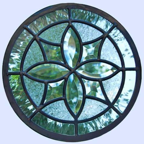 leaded glass bevel circle window Circle Stained Glass Window, Stained Glass Furniture, Circle Windows, Homemade Water Fountains, Stained Glass Circles, Circle Window, Diy Stained Glass Window, Circle Designs, Glass Circle