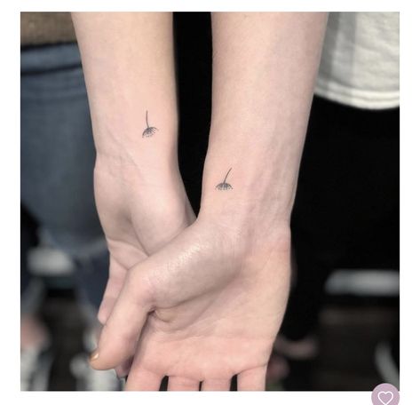 Traveling Best Friend Tattoos, Best Friend Dandelion Tattoo, Dandelion Matching Tattoos, Mini Dandelion Tattoo, Dandelion Tattoo On Wrist, Matching Dandelion Tattoo, Dandelion Tattoo Wrist, Tiny Plant Tattoo, Dandelion Seed Tattoo