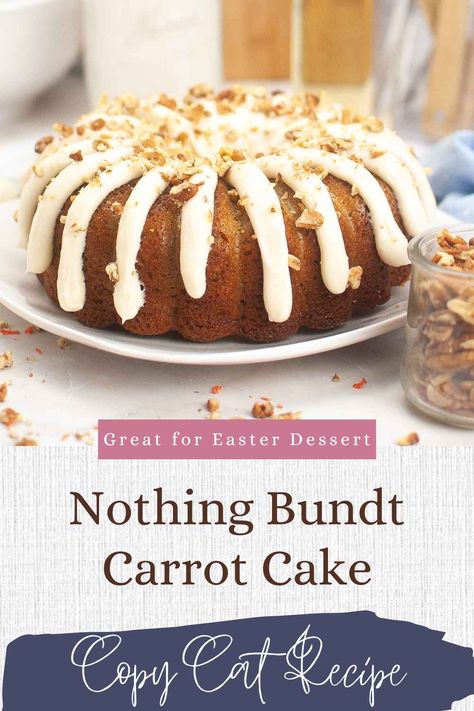 Indulge your sweet tooth with our divine Carrot Bundt Cake! A copycat recipe inspired by the beloved Nothin' Bundt Carrot, this masterpiece is a symphony of fresh carrots, warm spices, and creamy cream cheese frosting topped with pecans. Perfectly moist and bursting with flavor, it's a slice of heaven for any occasion. Elevate your baking game and treat yourself to the magic of homemade goodness. Pin it now for your next baking adventure! Get this bundt cake recipe and more at Grumpy's ... Carrot Bundt Cake Recipe, Carrot Cake Bundt, Carrot Bundt Cake, Carrot Cake Ingredients, Moist Carrot Cakes, Nothing Bundt Cakes, Bundt Cake Recipe, Crunchy Pecans, Carrot Cake Recipe