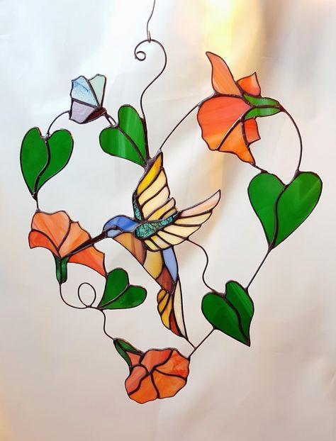 Tiffany Window, Suncatcher Glass, Stained Glass Hummingbird, L'art Du Vitrail, Window Hanger, Glass Hummingbird, Stained Glass Patterns Free, Stained Glass Bird, Verre Design