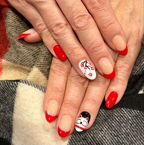 Lucky Cat Nails, Chinese Cat, Graduation Nails, Cat Nails, Lucky Cat, Nail Color, Nails Design, Nail Manicure, Chinese New Year