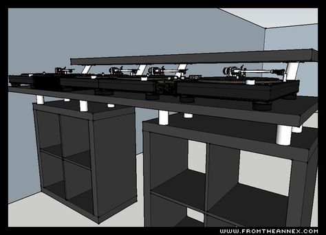 So As a Follow up to my previous "DJ Set Up" post ( HERE ) where I got all inpsired by what everyone else was doing I started plotting ... Studio Workstation, Music Studio Desk, Dj Ideas, Vinyl Record Furniture, Turntable Furniture, Desk Ikea, Home Studio Desk, Dj Stand, Dj Table