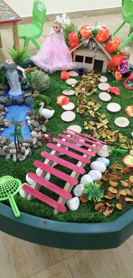 Tray Fairy Garden, Tuff Tray Fairy Garden, Garden Theme Crafts For Preschool, Fairy Garden Tuff Tray, Eyfs Fairy Garden, Fairy Tuff Tray Ideas, Fairy Tuff Tray, Fairy Provocation, Fairy Small World Play