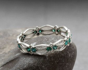 Sterling Silver Celtic Ring - Eternity Ring - Blue Emerald Ring Silver Celtic Rings, Sapphire Eternity Ring, Celtic Ring, Blue Emerald, Blue Gemstone Rings, Resin Bangles, Gothic Gifts, Green Stone Rings, Ring Sapphire