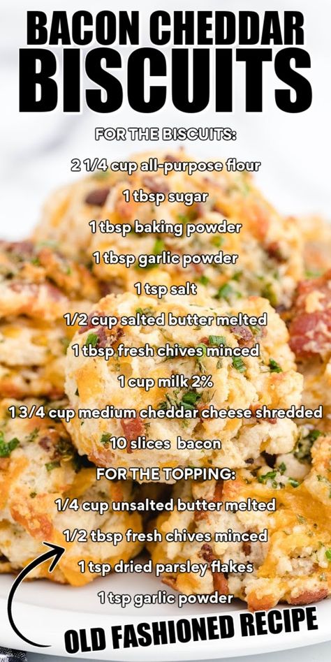 Bacon Cheddar Biscuits, Bacon Biscuits, Cheddar Bay Biscuits, Boricua Recipes, Cheddar Biscuits, Drop Biscuits, Biscuits Easy, Cheesy Bacon, Powder Recipe