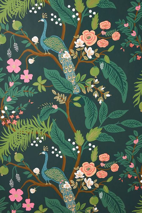 Rifle Paper Co. Peacock Wallpaper | Anthropologie Peacock Wallpaper, A Wallpaper, Woven Paper, Back To Nature, Green Wallpaper, Gold Ink, Wallpaper Samples, Wallpaper Roll, Of Wallpaper