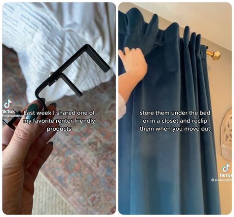 This Curtain Hack Is Perfect for Renters Who Despise Their Vertical Blinds | Hunker Hiding Vertical Blinds Apartments, Apartment Blinds Hack, Curtains Over Vertical Blinds, Replace Vertical Blinds, Vertical Blinds Makeover, Rental Makeover, Blue Velvet Curtains, Hanging Drapes, Cloth Curtains